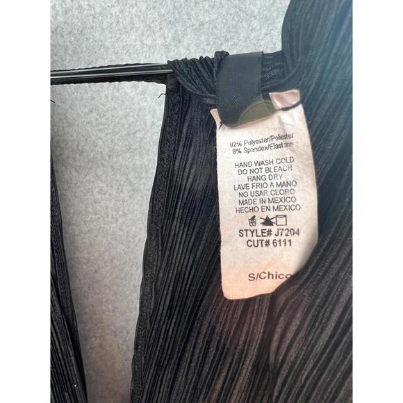 Black Plisse Pleated Wide-Leg Jumpsuit S Sleeveless V-Neck Travel Boho Chic - Picture 6 of 7